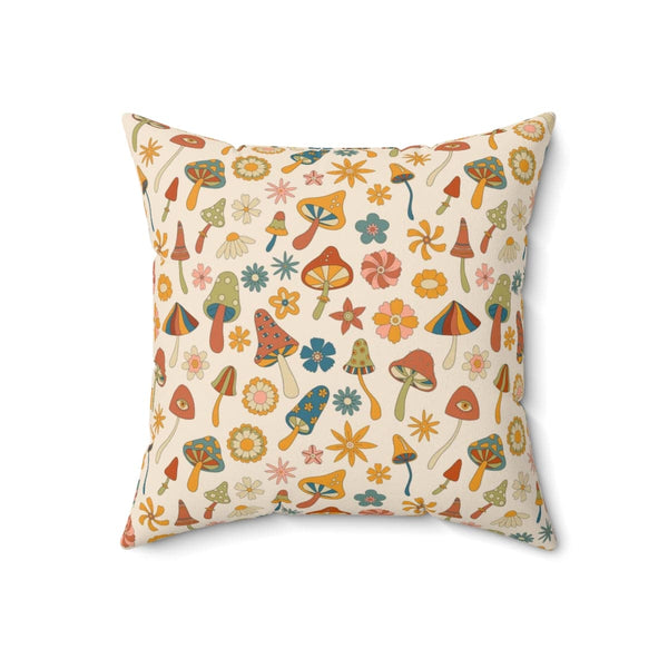 60's, 70's Vibes, Trippy, Mushroom, Groovy Flower Power Pillow And Insert