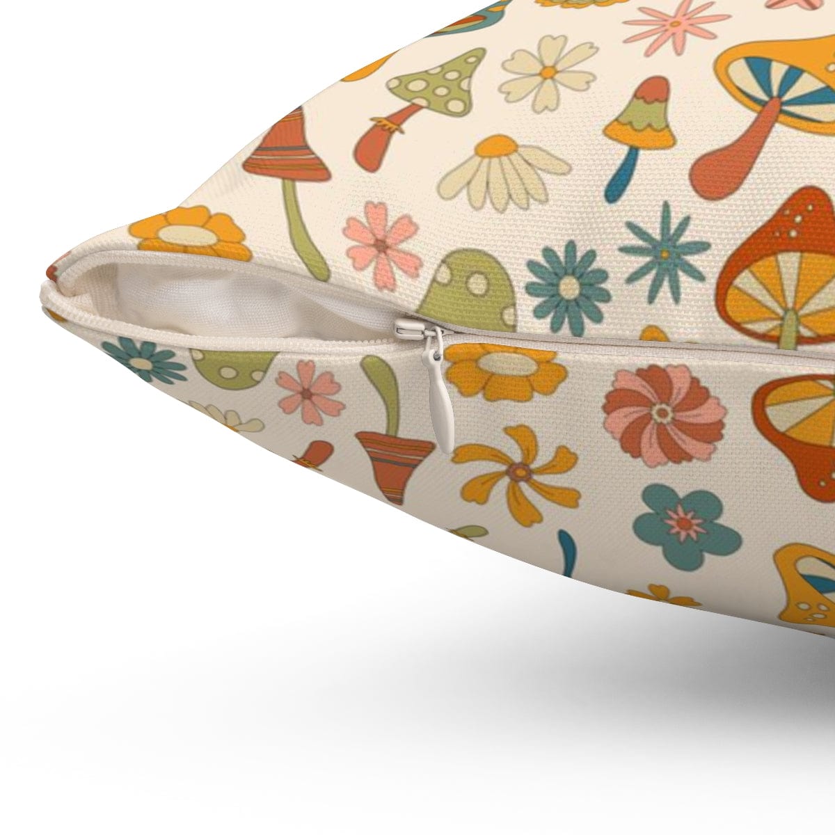60's, 70's Vibes, Trippy, Mushroom, Groovy Flower Power Pillow And Insert Home Decor