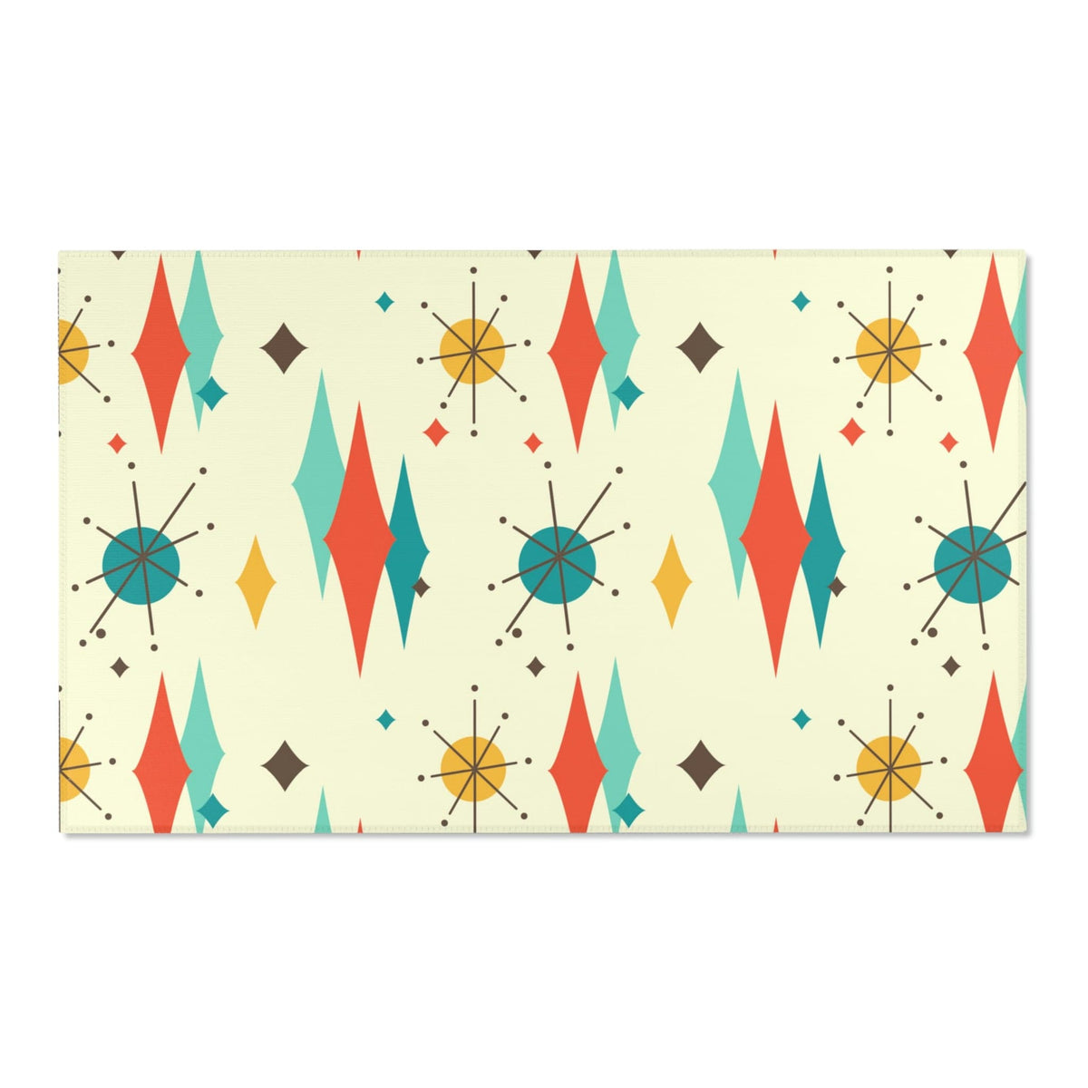 Mid Century Modern Atomic Franciscan Retro MCM Mid Mod, Creamy Beige, Teal, Aqua, Mustard Yellow Area Rug Home Decor 60" × 36"