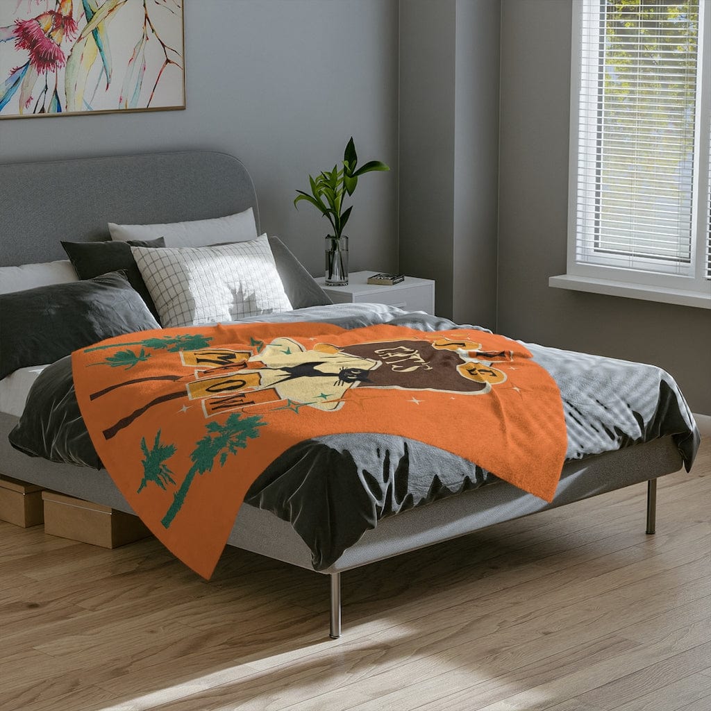 Mid Mod, Atomic Cat, Retro Orange, Brown, The Cat's Meow, Mid Century Modern MCM Pillow Velveteen Minky Blanket Home Decor 60" × 50"