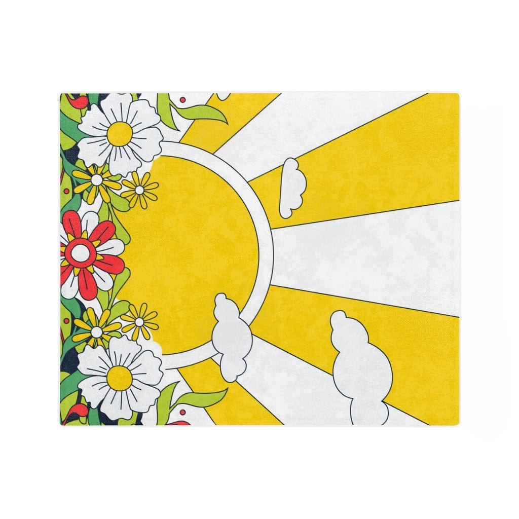 Retro Groovy 70's Sunny, Flower Power, Hippie Vibes, Mid Mod Living Room, Bedroom, Office, Dorm MCM Velveteen Minky Blanket Home Decor 60" × 50"