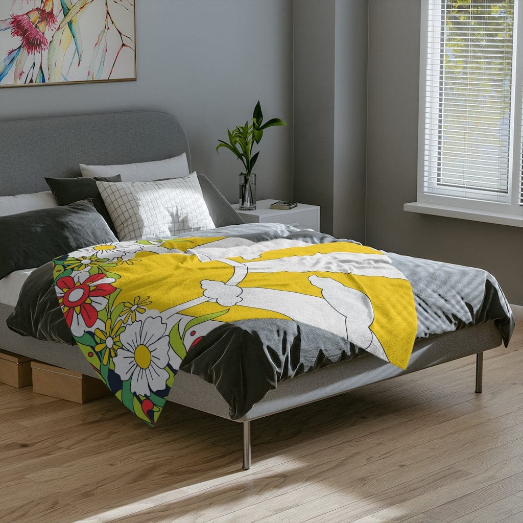 Retro Groovy 70's Sunny, Flower Power, Hippie Vibes, Mid Mod Living Room, Bedroom, Office, Dorm MCM Velveteen Minky Blanket Home Decor 60" × 50"