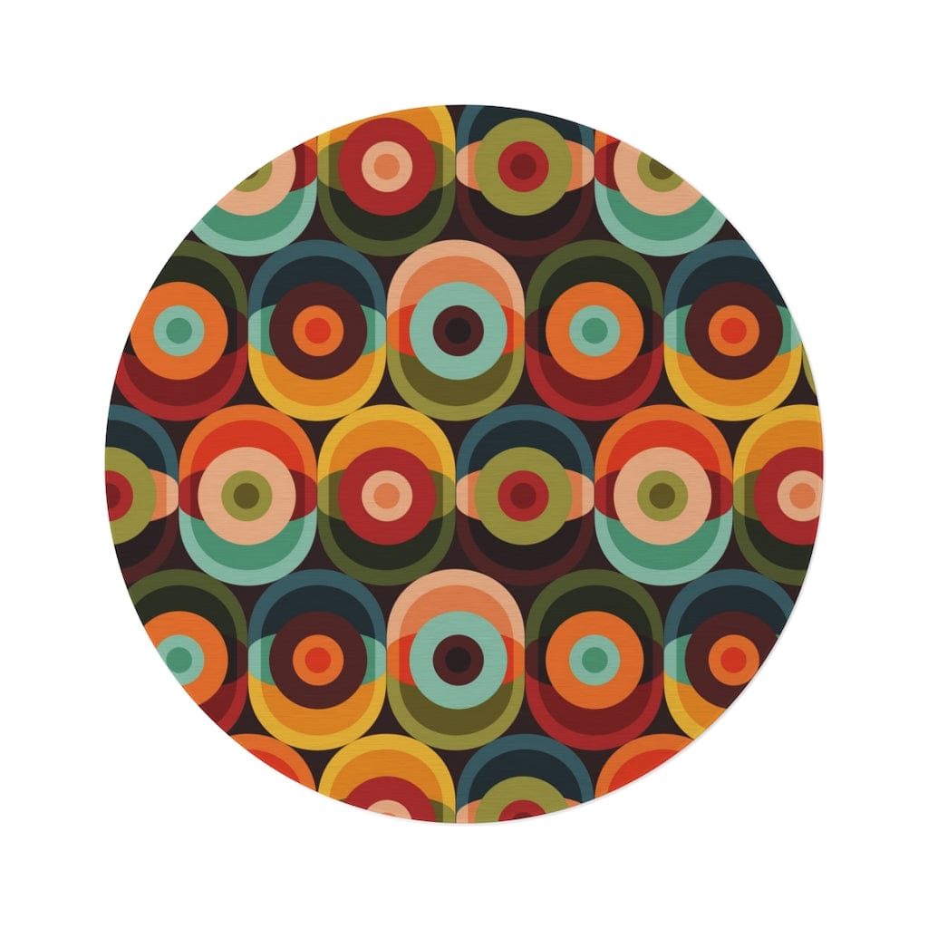 60's 70's outlets Groovy Vibe, Brown, Orange, Yellow, Green, Brown, Aqua, Teal, Hippie Style, Custom Round Area Rug