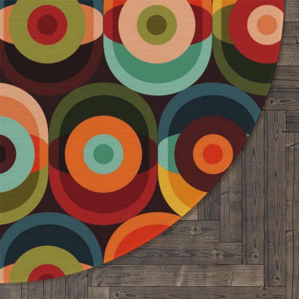 60's 70's Groovy cheapest Vibe, Brown, Orange, Yellow, Green, Brown, Aqua, Teal, Hippie Style, Custom Round Area Rug