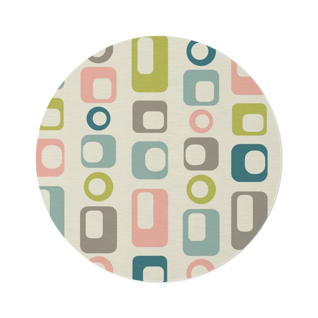 Mid Century Modern Beige, Pink, Mint Green, Teal, MCM Round Area Rug 60&quot; × 60&quot;