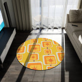 Mid Century Modern Orange, Yellow, Geometric, Atomic Stars  MCM Round Area Rug Home Decor 60" × 60"