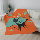 Atomic Cat,  Mid Century Modern, Mod, Starburst, Geometric, Sputnik Kitschy Black Cat Lover, Sherpa Blanket Gift Home Decor 60" × 80"