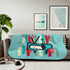 Atomic Mod Cat, Mid Century Modern, Aqua Blue, Orange, Black, Geometric, Sputnik Retro Sherpa Blanket Home Decor 60" × 80" / Beige