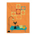 Mid Century Atomic Cat On Couch Geometric Design Orange THIN Velveteen Blanket All Over Prints 60" × 80"
