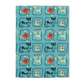 Mid Century Modern Atomic Cat, Denim Blue, Geometric, Abstract THIN Velveteen Plush Blanket All Over Prints 60" × 80"
