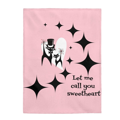 Mid Century Modern, Atomic Cat, Retro Valentine, Let Me Call You Sweetheart, Gift For Her THIN Velveteen Plush Blanket All Over Prints 60&quot; × 80&quot;