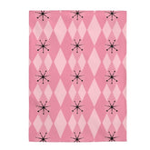 Retro Blanket Pink Atomic Age Starburst Diamonds Mid Century Modern MCM Home Decor Velveteen THIN Plush Blanket All Over Prints 60" × 80"