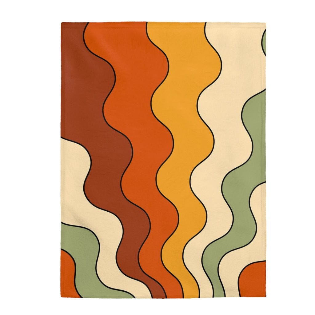 Retro Throw Blanket, Bohemian Bedding, Groovy 70s Blanket, Yellow, Rust, Green Velveteen THIN Cozy Blanket All Over Prints 60" × 80"