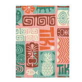 Retro Throw Blanket, Tiki, Teal, Pink, Orange Retro Funky Fun Floral Tiki Velveteen Plush Blanket All Over Prints 60" × 80"
