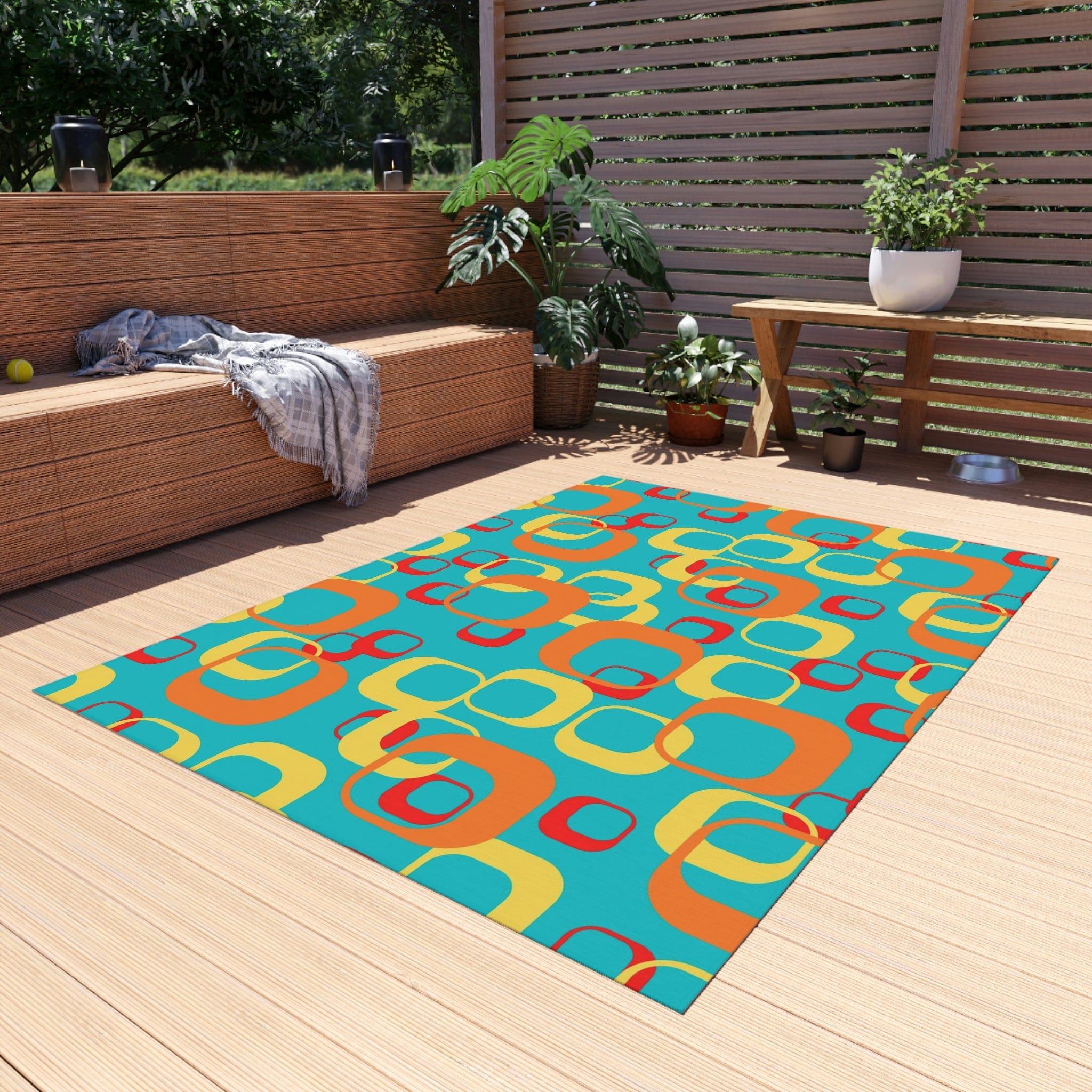 Mid Century Modern Aqua, Yellow, Red, Geometric, Retro Indoor, Outdoor ...