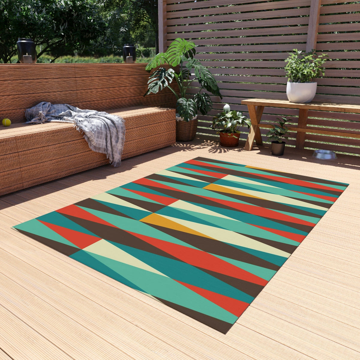 Mid Century Modern Outdoor, Indoor Geometric, Chocolate Brown, Mustard ...