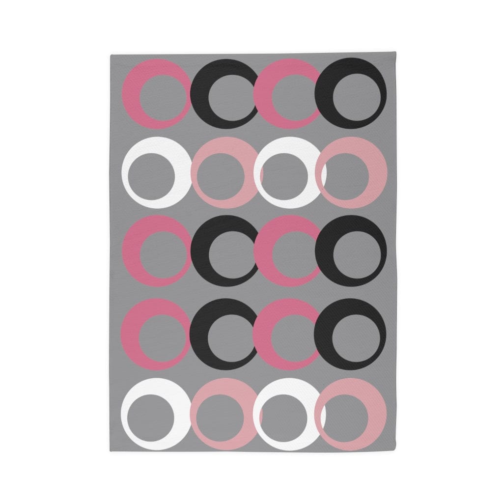 Mid Modernist, Gray, Pink, Black, White, Geometric Retro Circles, Mid Century Modern MCM Home Decor Area Rug Home Decor 60&quot; × 84&quot;