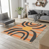 Retro Boho Aztec, Beige Brown, Tangerine Orange, Gray Abstract Mid Mod Mid Century Modern,  Area Rug Home Decor 60" × 84"