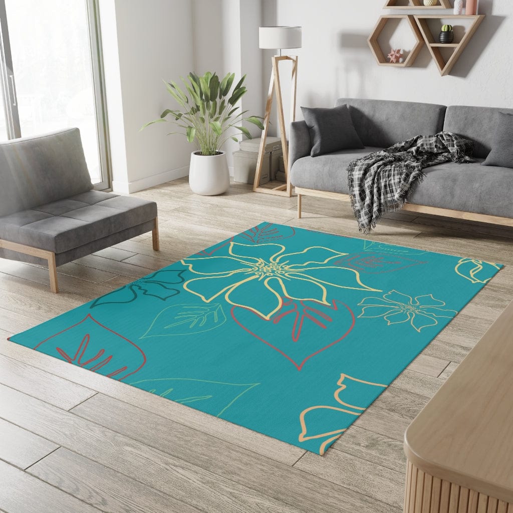 Retro Tiki, Tropical Teal, Mid Mod, Mid Century Modern, Living Room, Bedroom, Office, Area Rug Home Decor 60&quot; × 84&quot;