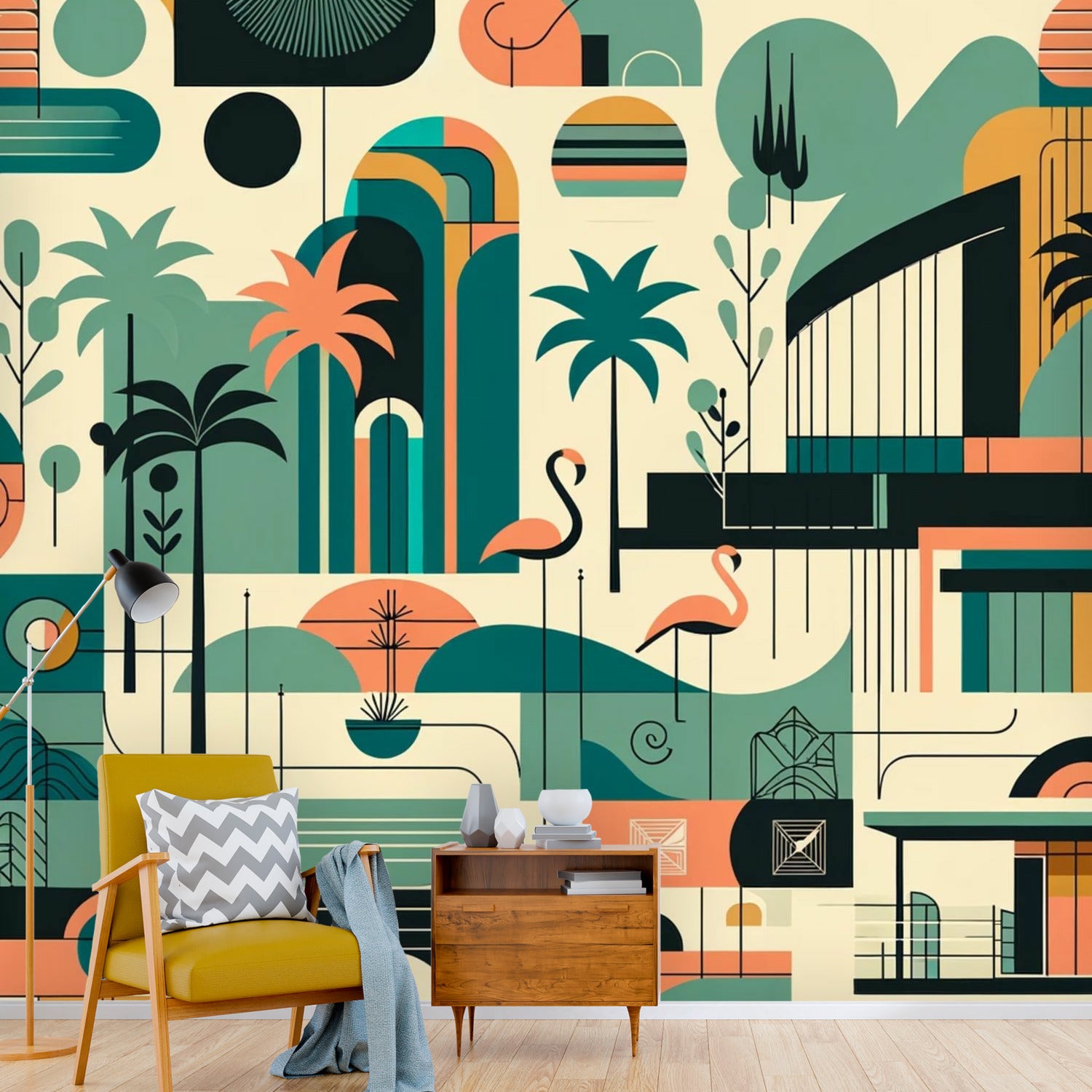 Old Palm Spring California Style Mid Century Modern Wallpaper, Peel And Stick Wall Murals