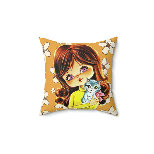 70's Flower Power Pillow, Big Eyed, Violet, Brown Reddish Auburn Hair, Sweet Days Of the 70's Retro Pillow COVER
