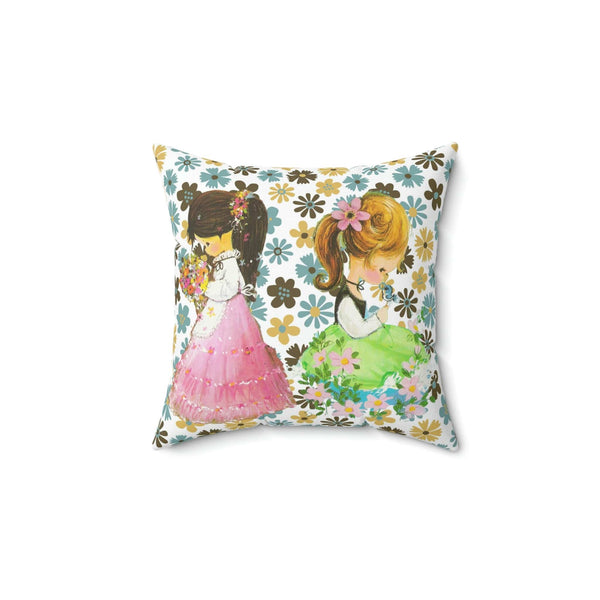 70's Flower Power, Sweet Flower Girls, Retro Mod Daisy Pillow Gift