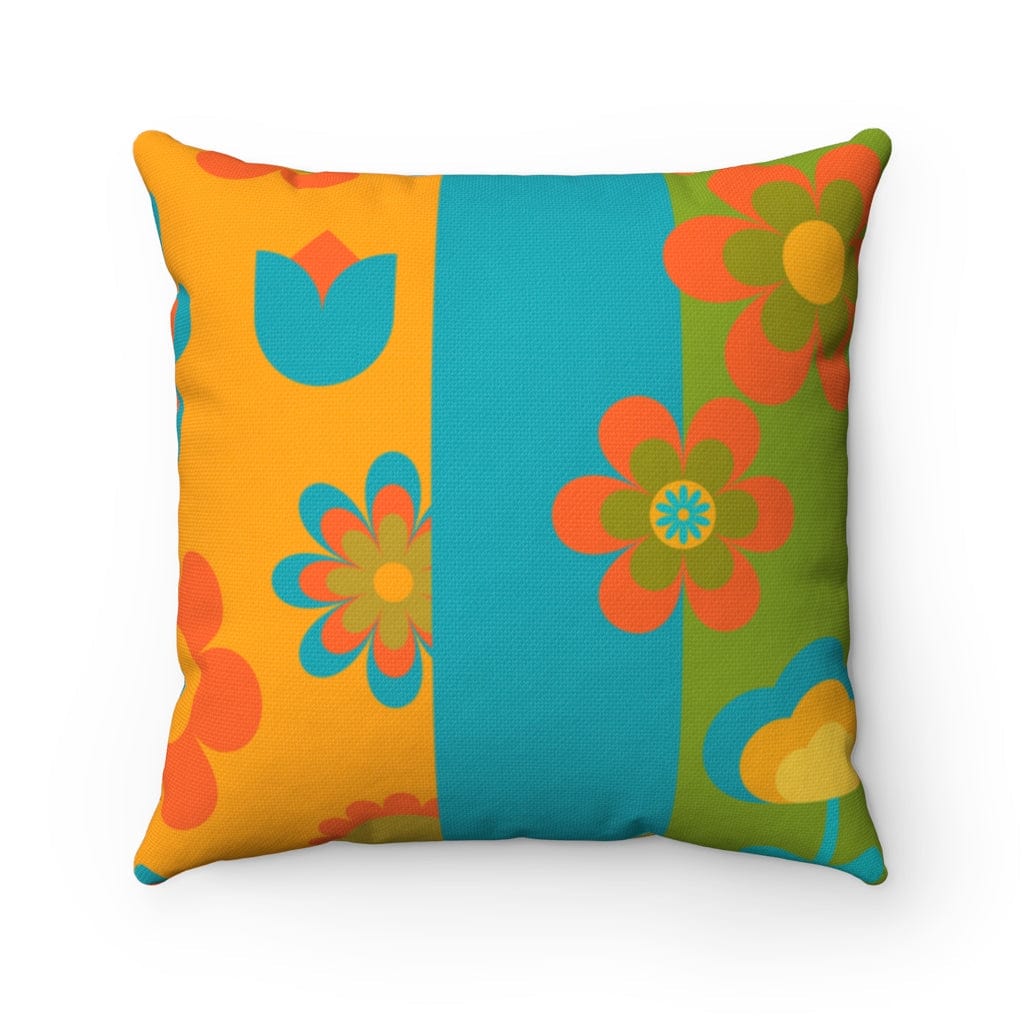 70's Groovy Flower Power, Retro Mid Mod Spun Polyester Square Pillow And Insert Home Decor