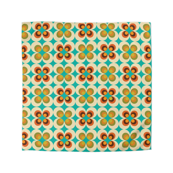 70's Retro Curtain, Orange, Teal, Mustard Yellow, Brown, Mid Century Modern Microfiber Duvet Cover
