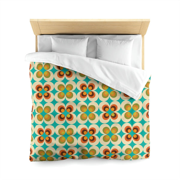 70's Retro Curtain, Orange, Teal, Mustard Yellow, Brown, Mid Century Modern Microfiber Duvet Cover