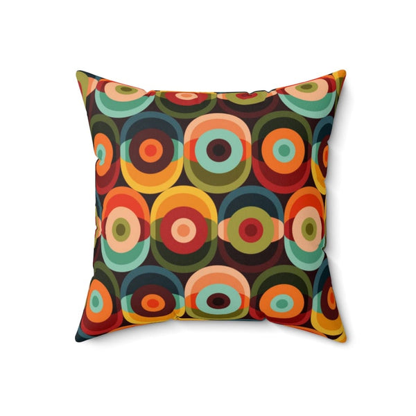 70's Retro, Groovy Vibe, Brown, Orange, Yellow, Green, Brown, Aqua, Teal, Hippie Style, Custom Pillow Cushion And Insert