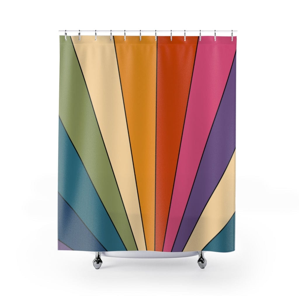 70's Groovy Hipster Rainbow, Funky Mid Mod Shower Curtain Home Decor 71" × 74"