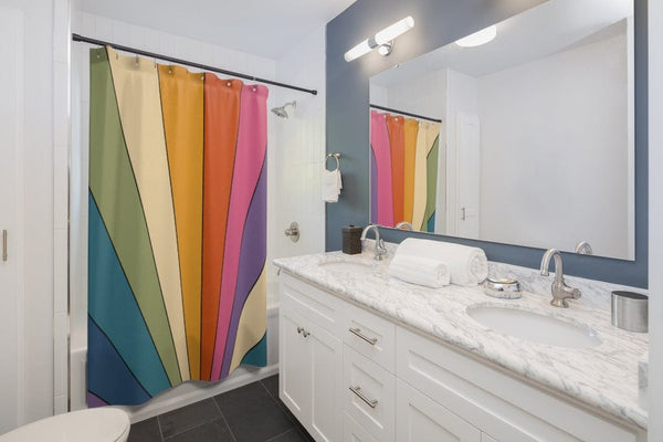 70's Groovy Hipster Rainbow, Funky Mid Mod Shower Curtain