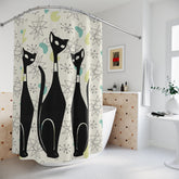Atomic Cat Art, Mid Century Modern Shower Curtain, Beige, Franciscan Starburst Retro Bath Decor Home Decor 71" × 74" Mid Century Modern Gal