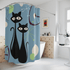 Atomic Cats, Boomerang Blue, Atomic Living MCM Mid Mod, Black Cat Shower Curtain Home Decor 71" × 74"