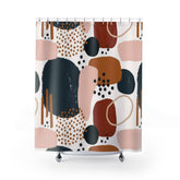 Boho Abstract Art Shower Curtain Watercolor Designs, Geometric Shapes, Rust, Burnt Orange Navy, Pale Pink, Bohemian Bathroom Home Decor 71" × 74"