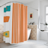 MCM Mid Mod Bathroom Shower Curtain, White, Orange, Yellow, Abstract, Geometric Atomic Age Living Home Decor 71" × 74"