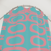 Mid Century Atomic, Googie Pattern, Aqua Blue, Pink, Retro Mid Century Modern Shower Curtain Home Decor 71" × 74"