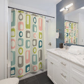 Mid Century Modern Geometric, Pastels Retro MCM Shower Curtain Home Decor 71" × 74"