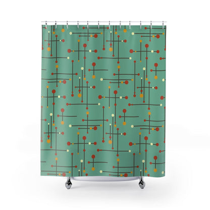 Mid Century Modern, Green, Linear Dot, MCM Shower Curtain Home Decor 71&quot; × 74&quot;