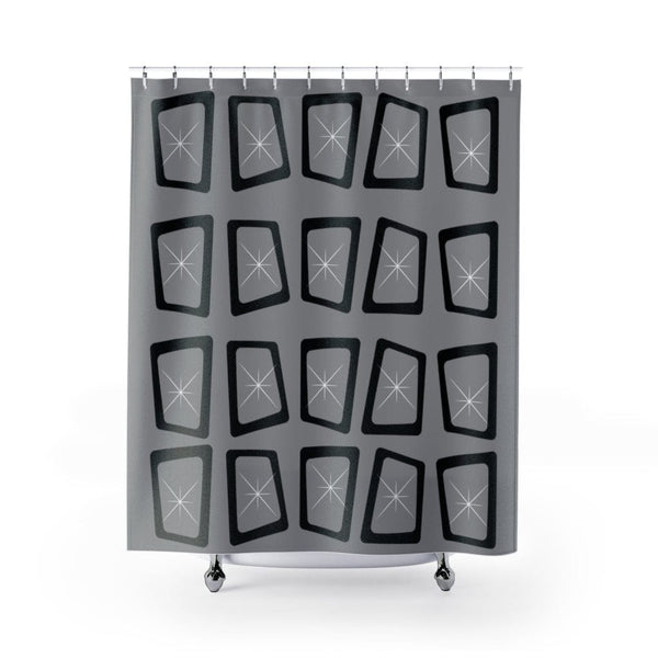 Mid Century Modern, Minimalist, Modernist, Gray, Atomic Mod Ages, Retro Geometric, Starburst MCM Shower Curtain