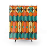 Mid Century Modern Orange, Brown, Teal and Cream Retro Shower Curtain Home Decor 71" × 74"
