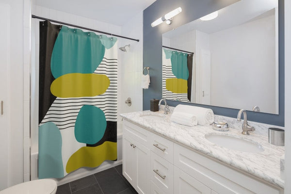 Mid Century Modern Retro MCM Design Abstract Turquoise, Green, Black, Light Blue s Shower Curtain