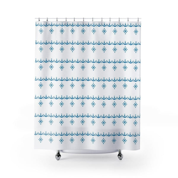 Mid Century Modern, Winter White, Snowflake Garland, Atomic Retro Shower Curtain