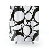 Mid Mod, Black And White, Retro Geometric Circle Minimalist  Shower Curtain Home Decor 71" × 74" Mid Century Modern Gal