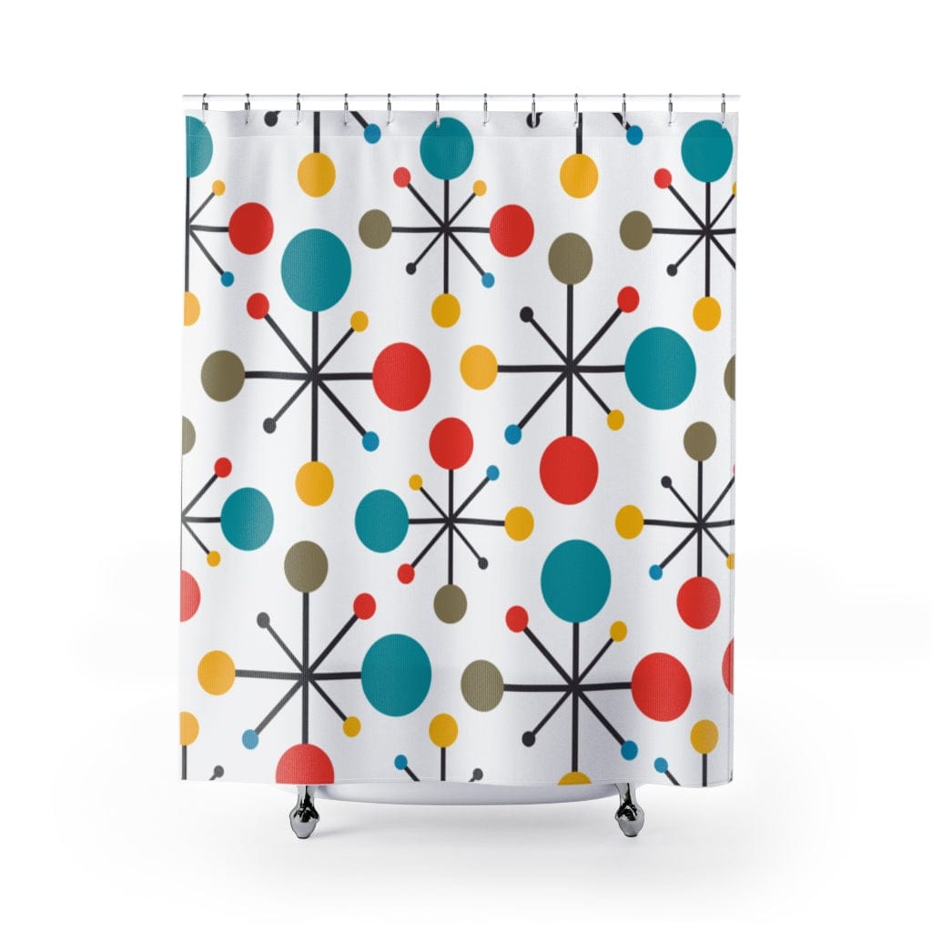 RETRO Atomic Mid Century Modern Teal, Green, Yellow, Starburst Clock MCM Home Decor Shower Curtains Home Decor 71&quot; × 74&quot;
