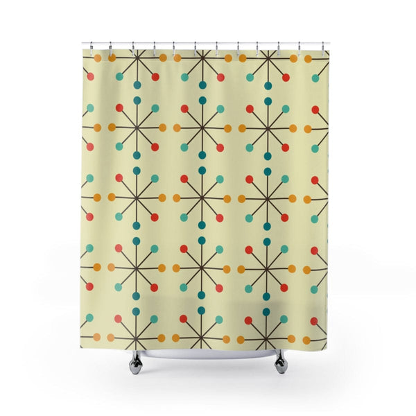 Retro Clock Starburst Mid Century Modern Cream MCM Shower Curtain