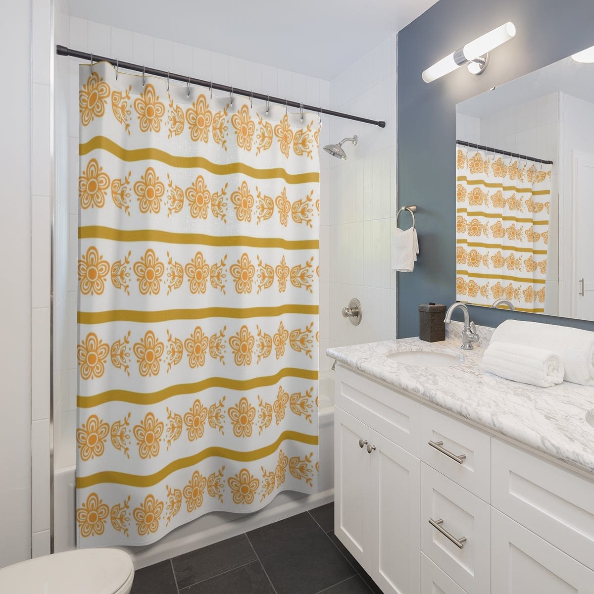 Retro Golden Butterfly, Mod Daisy, Vintage Lover Collector Shower Curtain Home Decor 71" × 74"