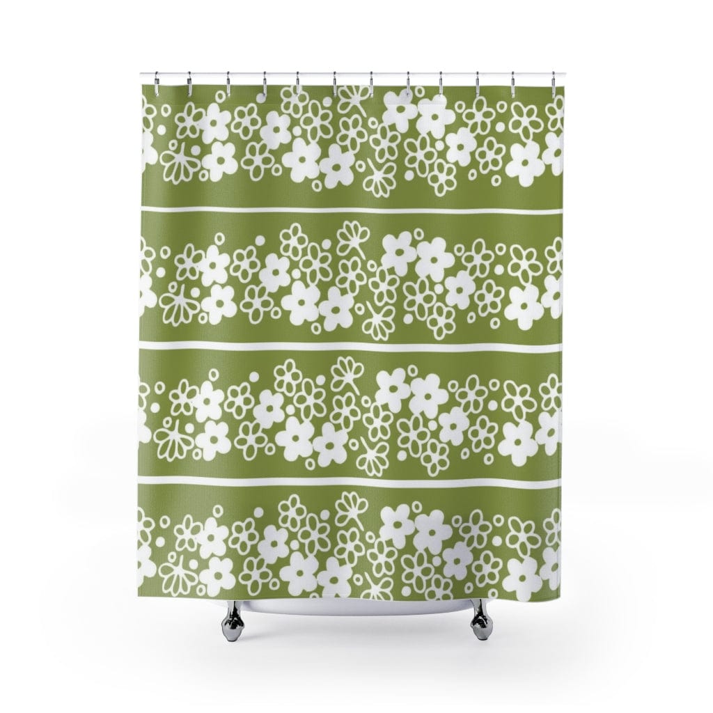 Retro Mod Daisy, Spring Blossom Mid Century Modern Shower Curtain Home Decor 71&quot; × 74&quot;