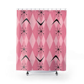 Retro Shower Curtain Dark Pink, Light Pink Atomic Age 50&