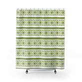 Retro Shower Curtain, Verde Green, Scandinavian Floral, Mid Mod Bath Decor Home Decor 71" × 74"
